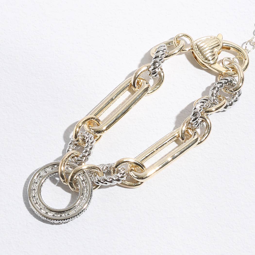 B Multi-Toned Chunky Chain Linked CZ Bracelet for wholesale on Faire7