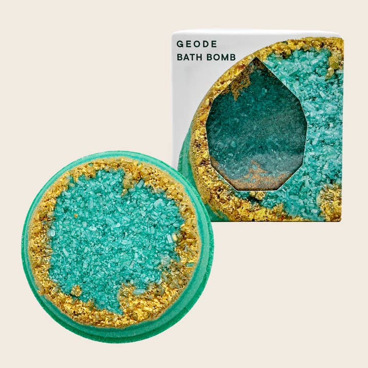 Emerald Geode Crystal Bath Bomb – Green + Gold for wholesale by Latika Beauty