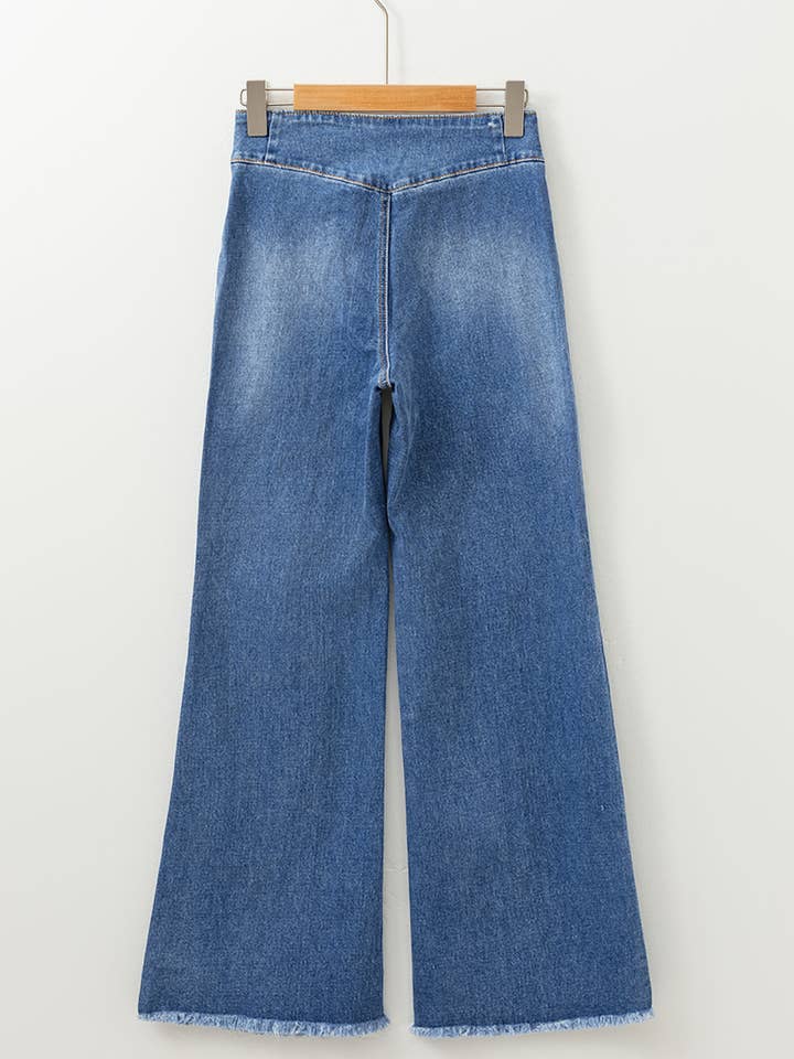 FULL TIME PURCHASE - Wholesale Jeans - Women's - High Waist Button Fly Seamed Raw Hem Flare Jeans6