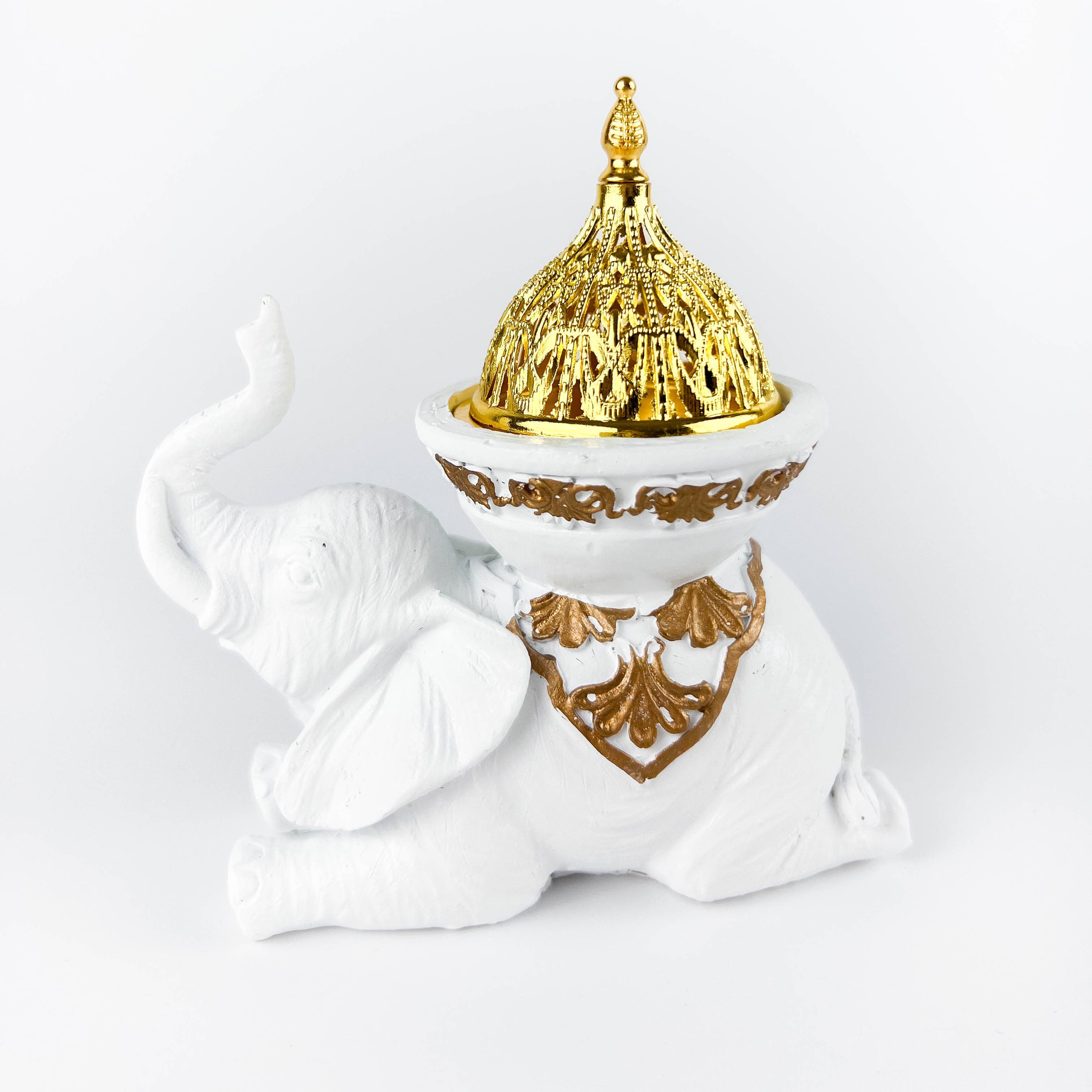 GREENROOTS USA LLC - Wholesale Incense Holder - White Elephant Incense Burner/Candle Holder 5"H 5"W10