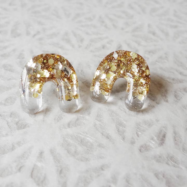 Resin Mini Arch Glitter Earrings - Gold for wholesale by fancypop
