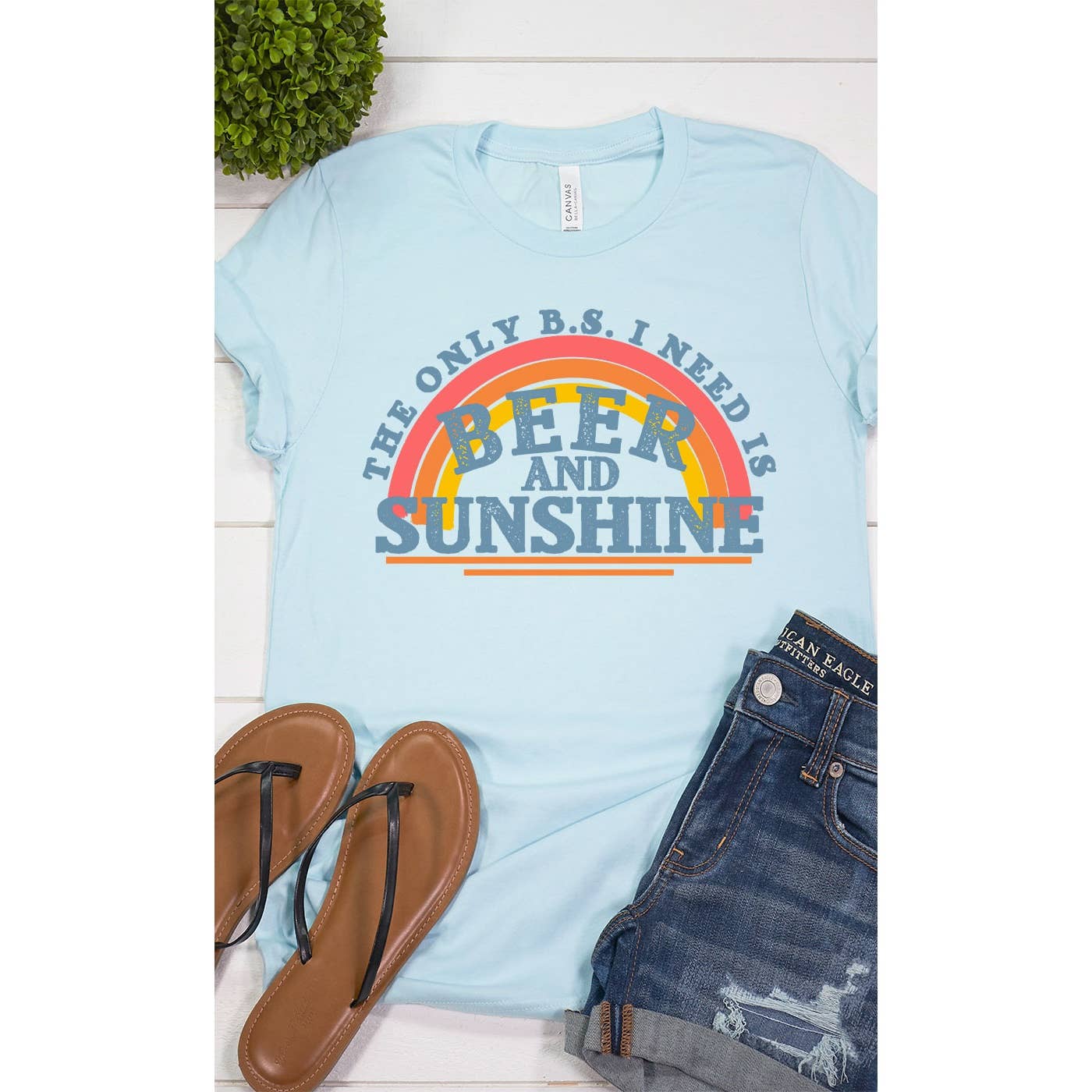 Kissed Apparel - Vendita all'ingrosso Maglietta stampata - Donna - Maglietta con grafica arcobaleno Beer and Sunshine2