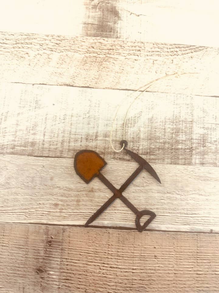 Gold Miner's Shovel & Pick Axe Ornament for wholesale by Universal Ironworks USA