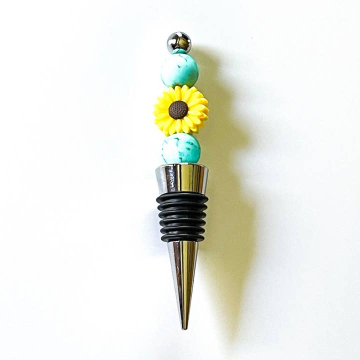 Turquoise Sunflower Beaded Bottle Stopper for wholesale by Shop Simply Fidgets