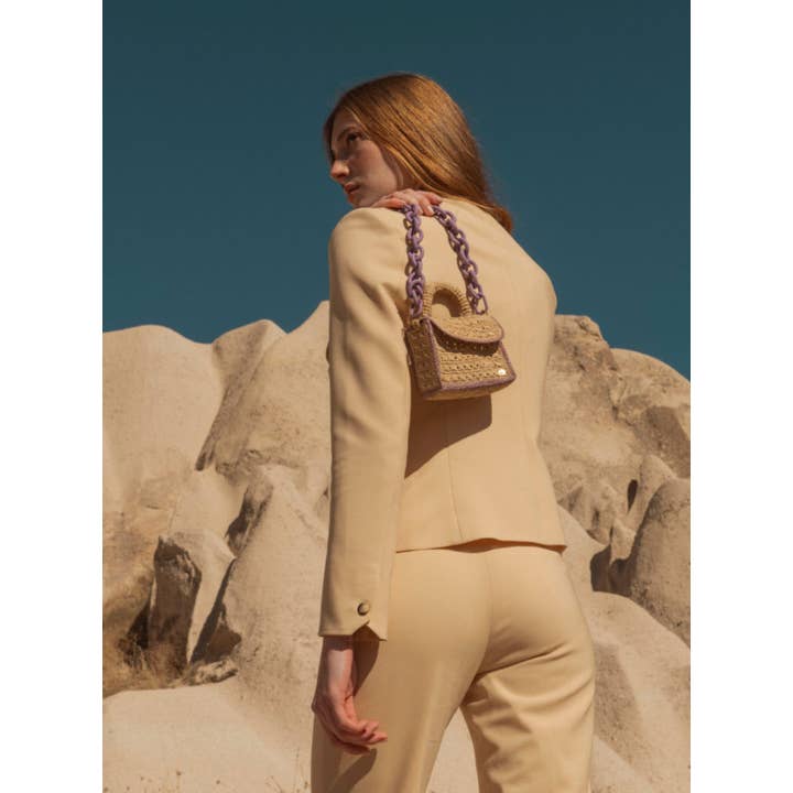 Sanabay - Wholesale Messenger Bag - Women's - Mini Félicie natural and lavender mini raffia bag3