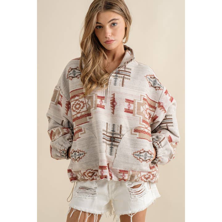 TAUPE Aztec Soft Brushed Pullover Fleece for wholesale on Faire