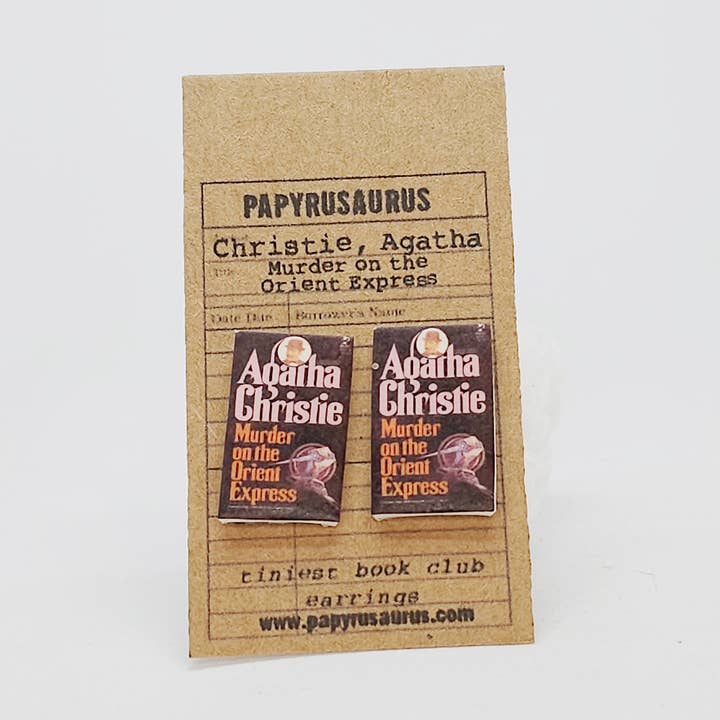 Tiniest Book Club Earrings- Murder on the Orient Express for wholesale by Papyrusaurus