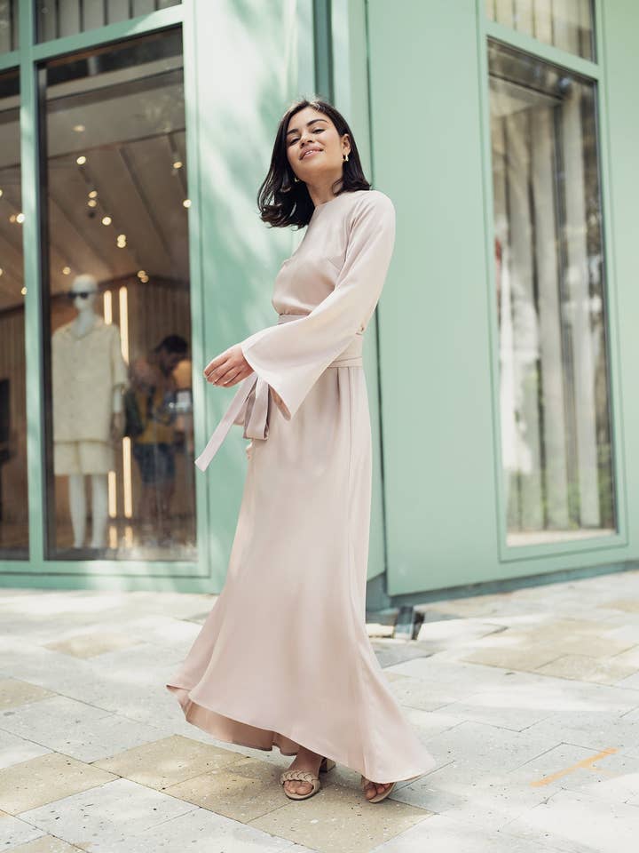 BELL DRESS IN TAUPE for wholesale by Profile NYC