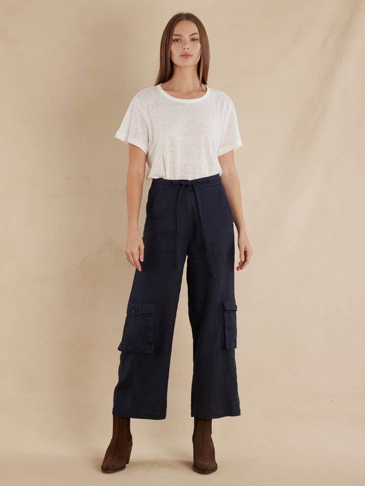 Ciel Linen Cargo Pant - Navy for wholesale on Faire0
