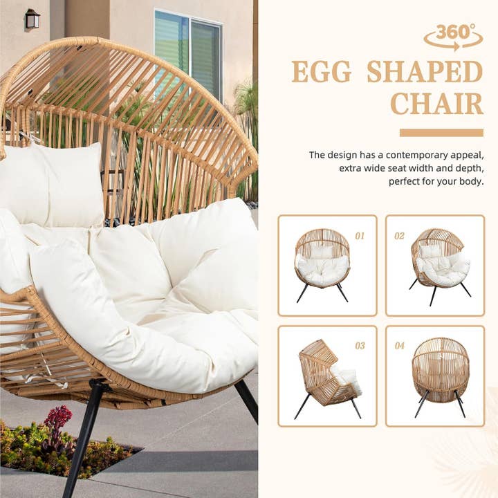 Beige Cozy Outdoor Wicker Egg Chair with Soft Cushion for wholesale on Faire6