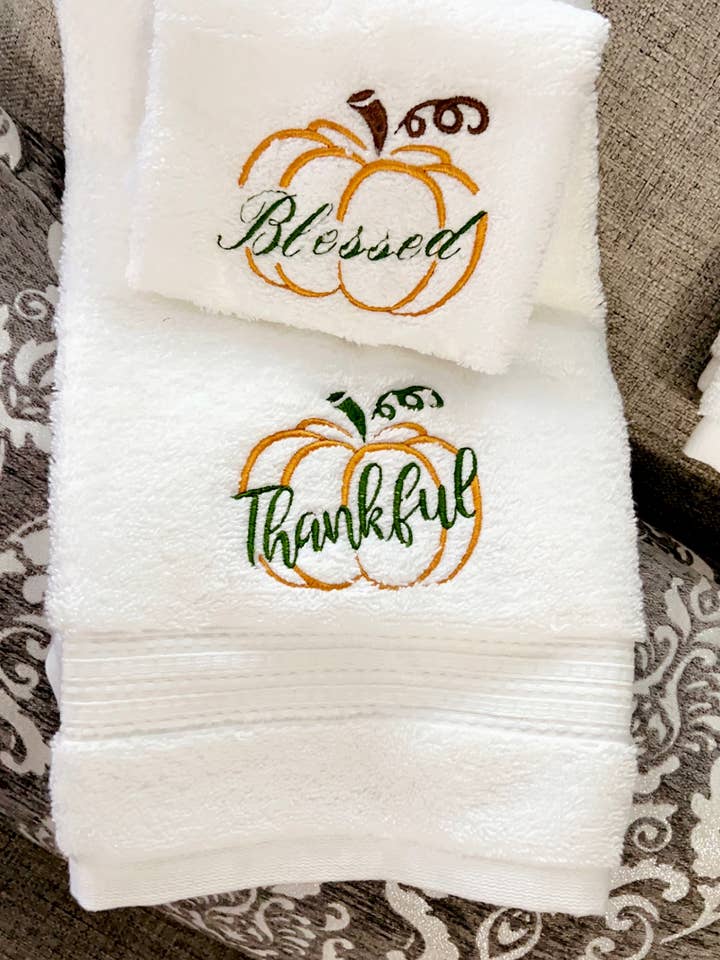 Towels ` Thankful and Blessed Embroidered for wholesale by DinasHomeBoutique