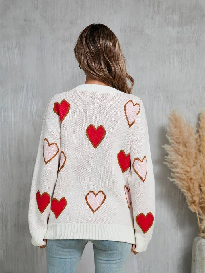 NINEXIS - Wholesale Knit Sweater - Women's - CWOSWL5782_CONTRAST VALENTINE'S DAY HEART PEACH SWEATER
