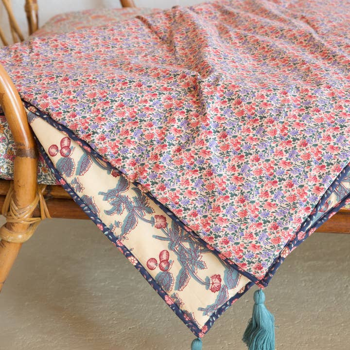 Cr me blush Flow Enoha Plaid - flowers - cream - pink - blue for wholesale on Faire1