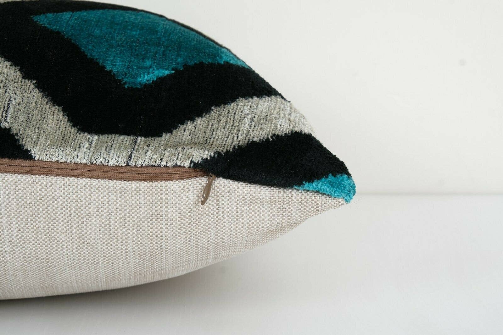 Vintage Pillows Store - Wholesale Throw Pillow Cover - Blue Silk Ikat Velvet Pillow Cover, Handloom Ikat Lumbar3