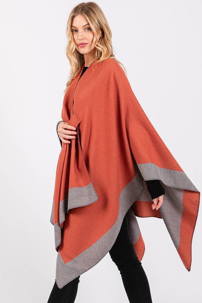 Hana - Wholesale Cardigan - Women's - Two Tone Pull Through Shawl Ruana Winter Cardigan3