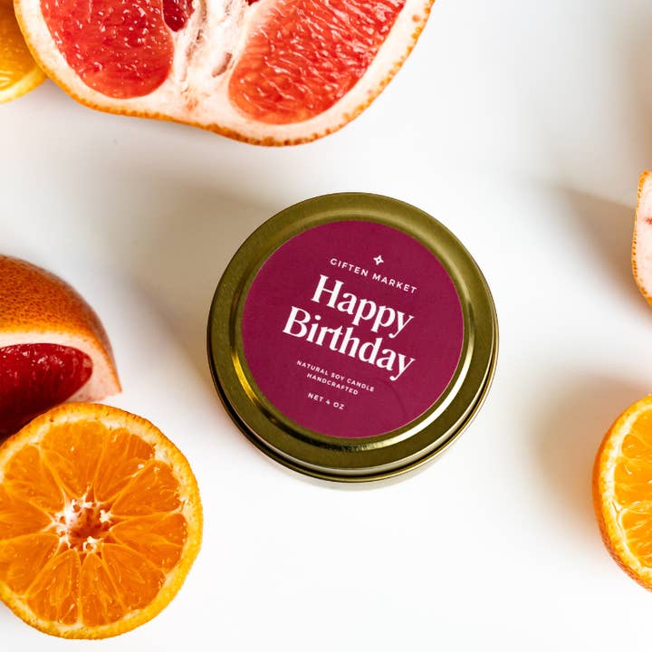 Happy Birthday Soy Candle - 4oz Gold Travel Tin - Gift for wholesale by Giften Market
