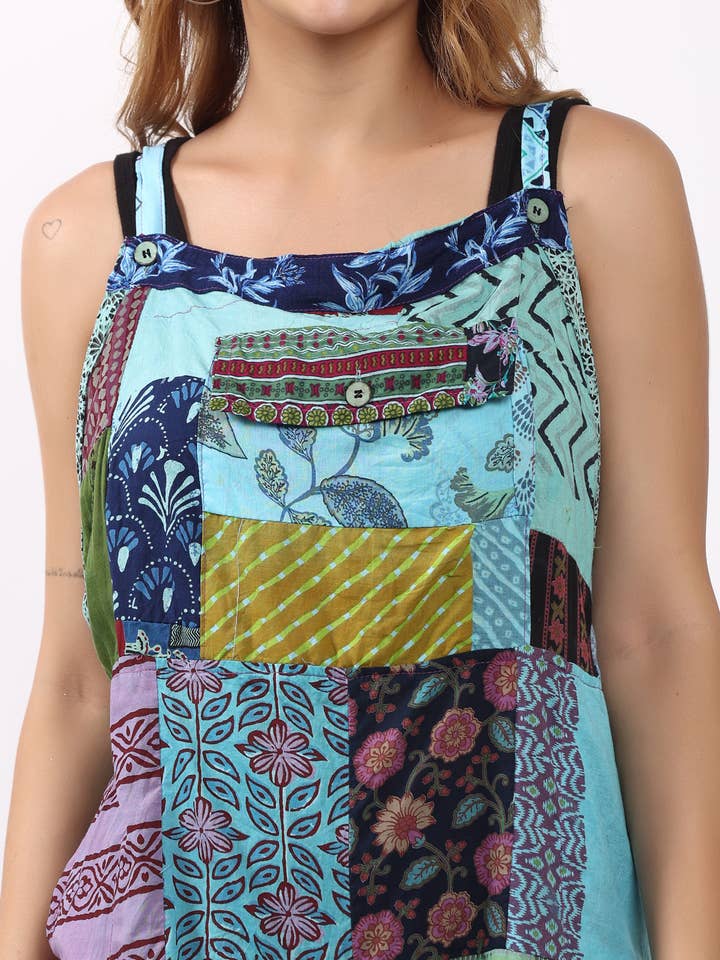 Wevez - Vente Combinaison – femme - Combinaison à jambes larges avec poches patchwork et motif floral pour femmes9