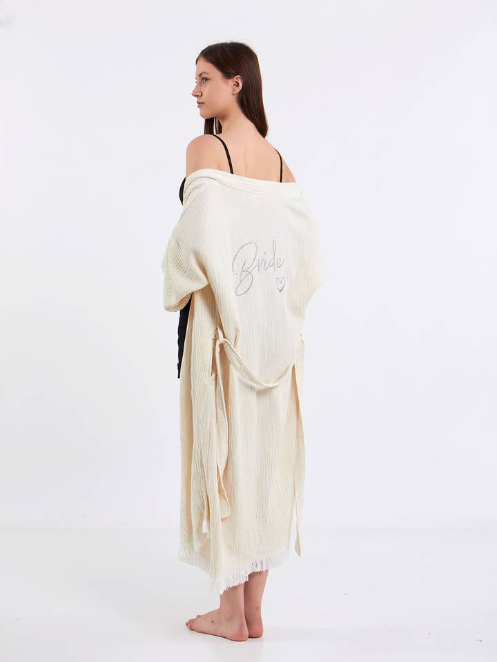 Yaz Concepts - Wholesale Kimono - Women's - White Bride Script Bridal Party Get Ready Kimono Robe0