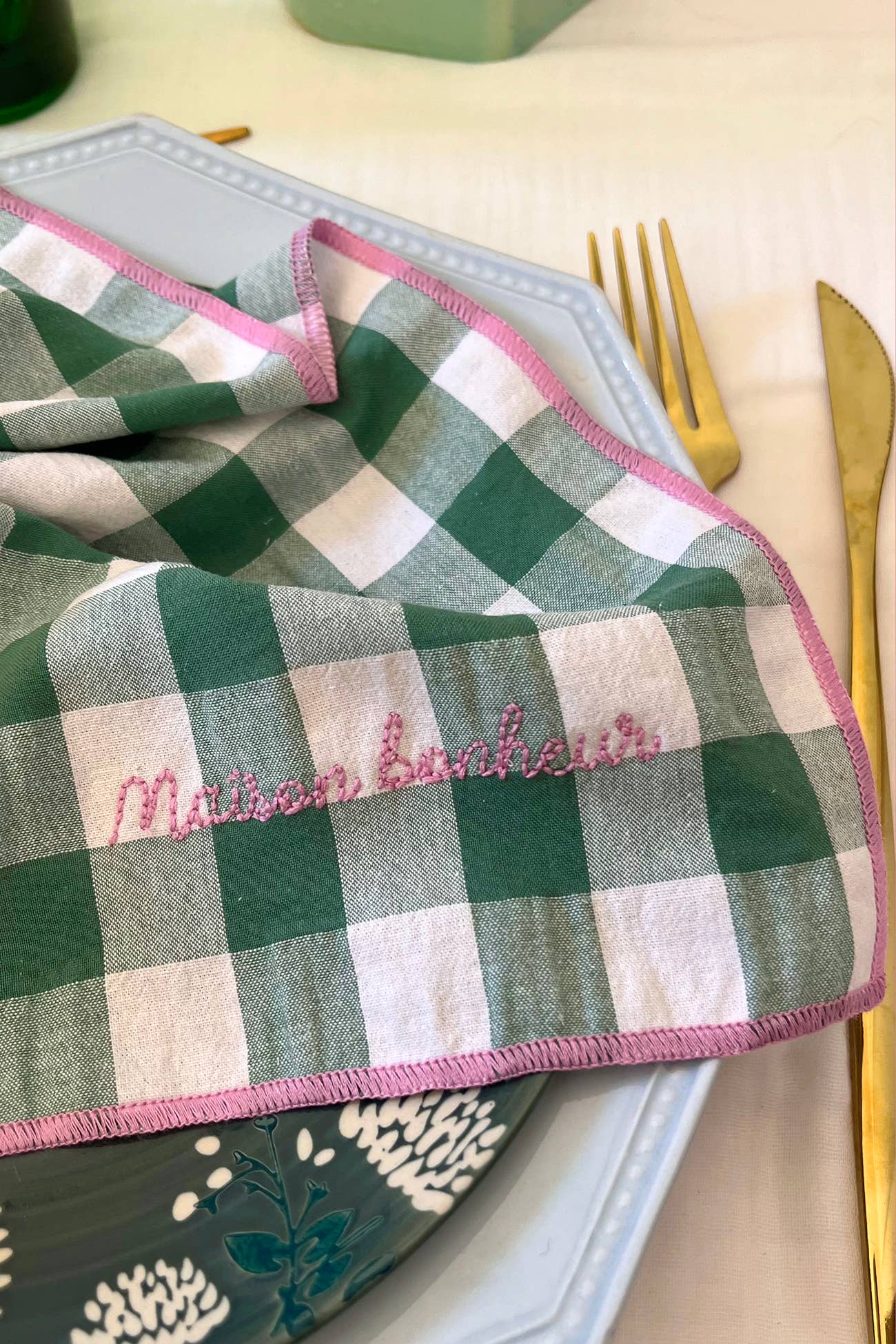 BARNABÉ AIME LE CAFÉ - Wholesale Dinner & Cloth Napkin - Gichy plaid and embroidery napkins21