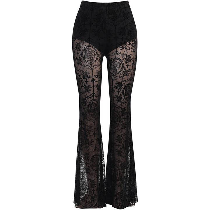 Black Women Fashion Gothic Lace Splicing Perspective High Waist Slim Fit Pants for wholesale on Faire4