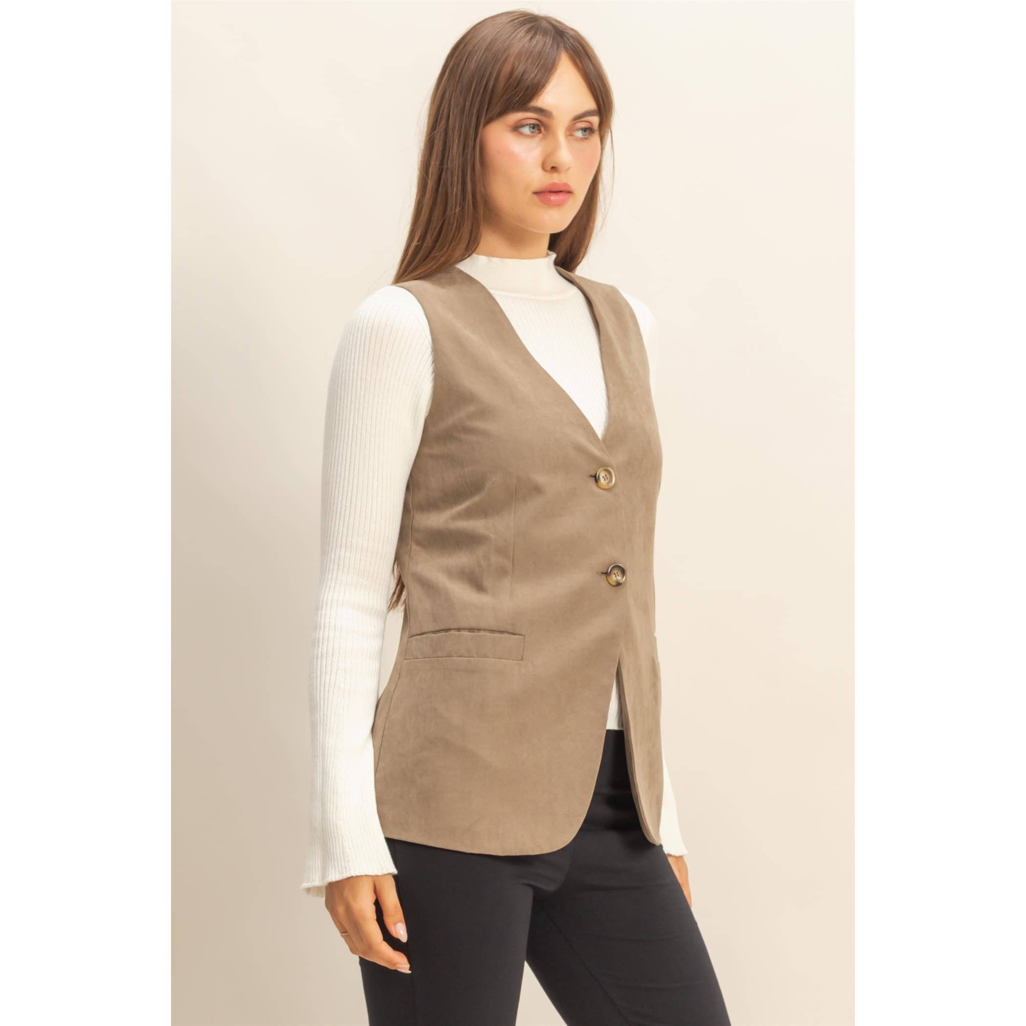 HYFVE - Vente Veste sans manches – femme - Gilet ajusté sans manches à col en V avec boutons6