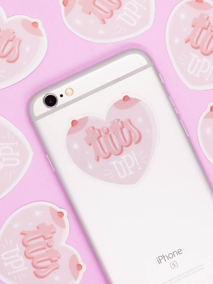 Tits Up ! Mrs Maizel boob heart clear vinyl STICKER for wholesale by Joanna Behar