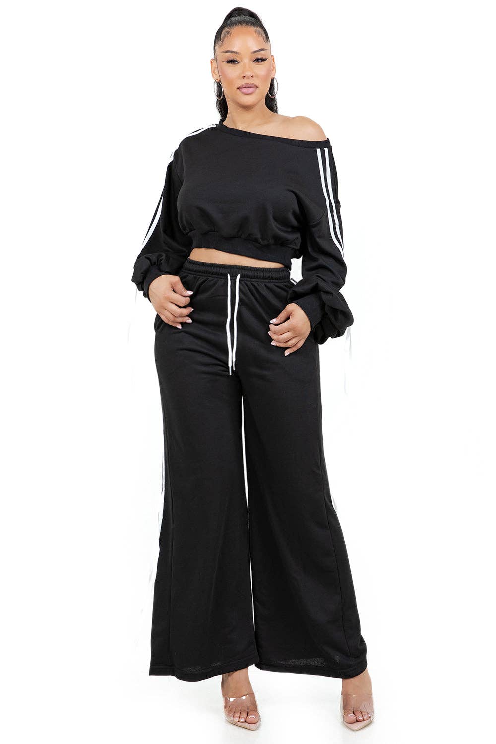 Black WOMEN FASHION SWEATSHIRT AND PANTS SET for wholesale on Faire