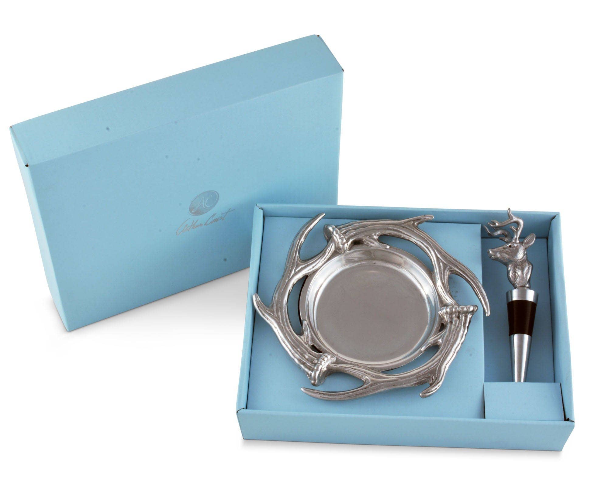 Arthur Court – Rolha de vinho por atacado – Conjunto de porta-copos e rolha de vinho Antler1