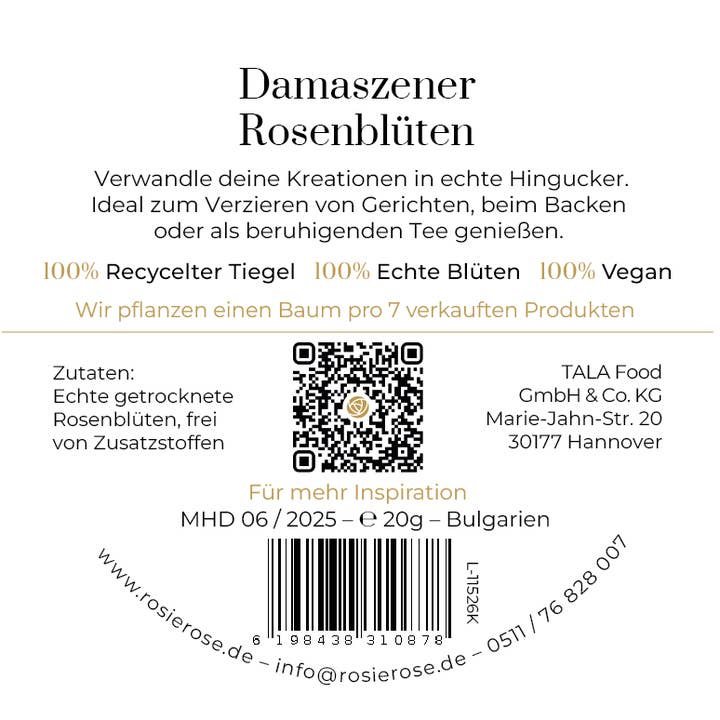 ROSIE ROSE – wholesale Torkade/pressade blommor – Damaskus rosenblad/blad 20g & 10g | ätliga rosor