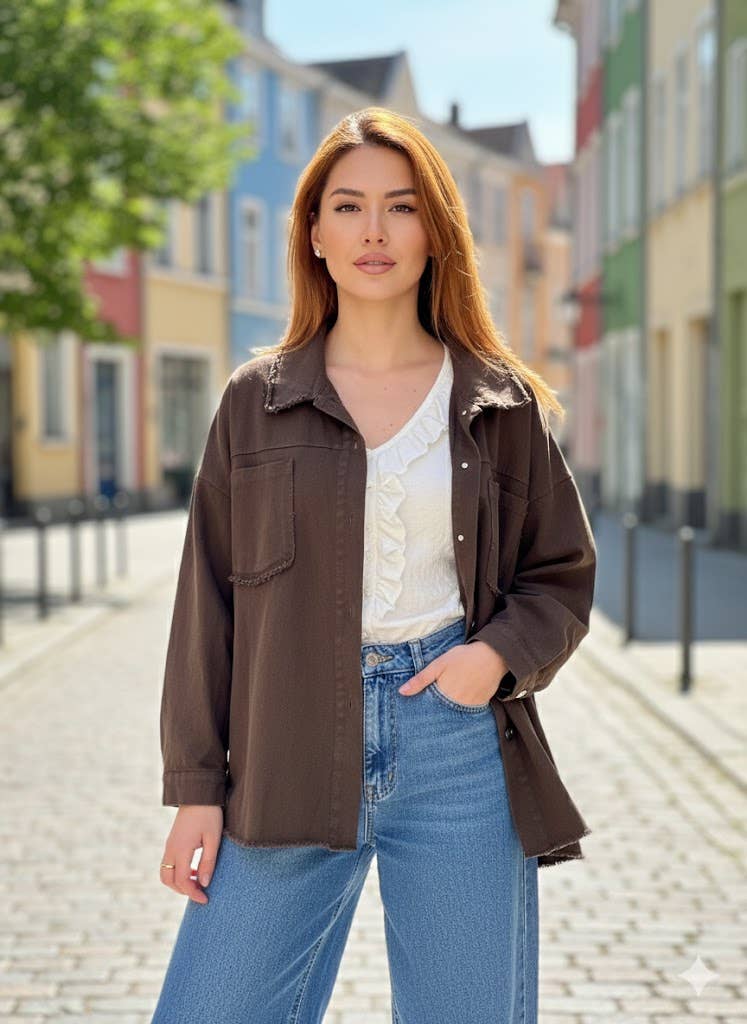 Brown Oversized jacket with graphic print for wholesale on Faire