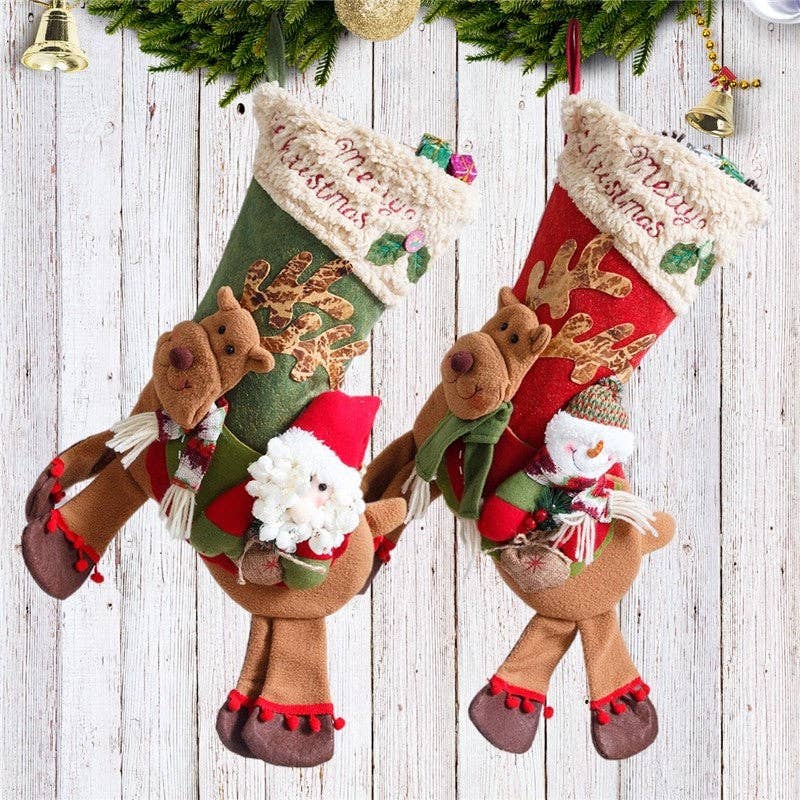 Ekartini - Wholesale Holiday Stocking - Large Long-Legged Santa Snowman Riding A Deer Christmas Stocking3