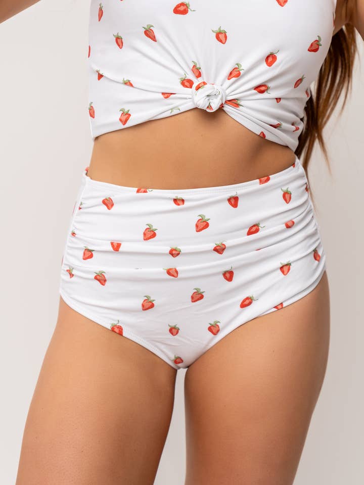 Strawberry Midi Ruched Swim Bottoms for wholesale by Coral Reef Swim