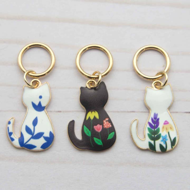Fox & Pine Stitches - Wholesale Knitting/Crochet Supplies - Floral Cat | Stitch Markers Knitting Notions