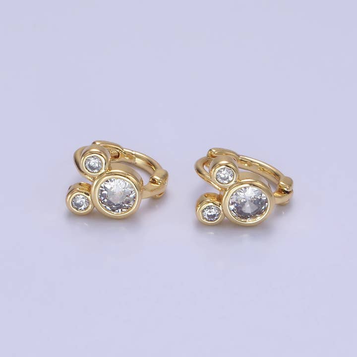 14K guldfyllda klara CZ Triple Mouse Animal Huggie örhängen för wholesale av Aim Eternal