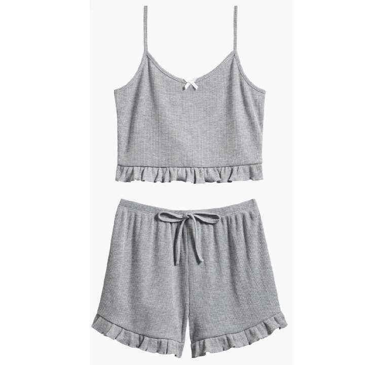 Tween Ruffle Rib Camisole & Shorts Pyjamas for engroshandel hos Ava & Yelly