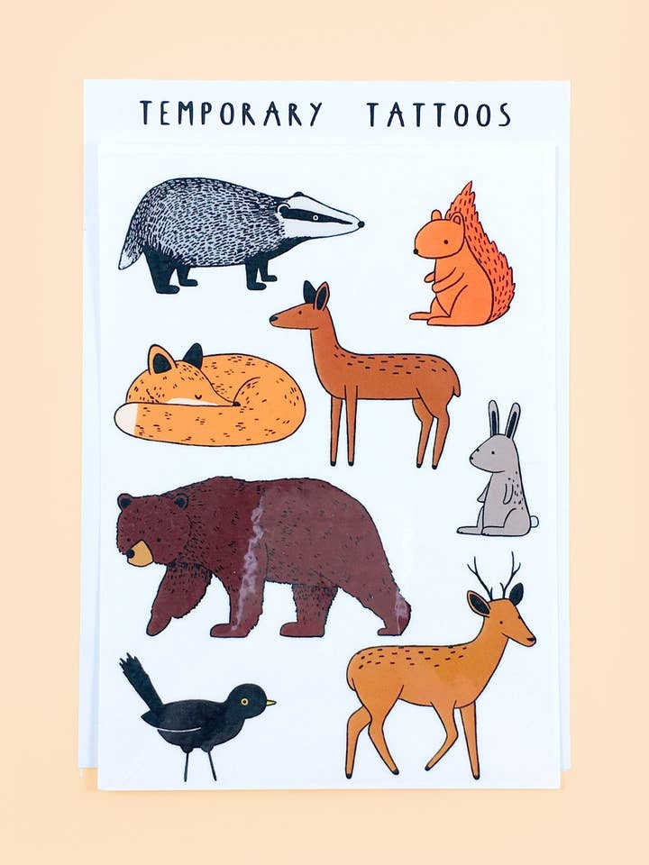 Woodland Animals Temporary Tattoo Sheet for wholesale by Tom Hardwick