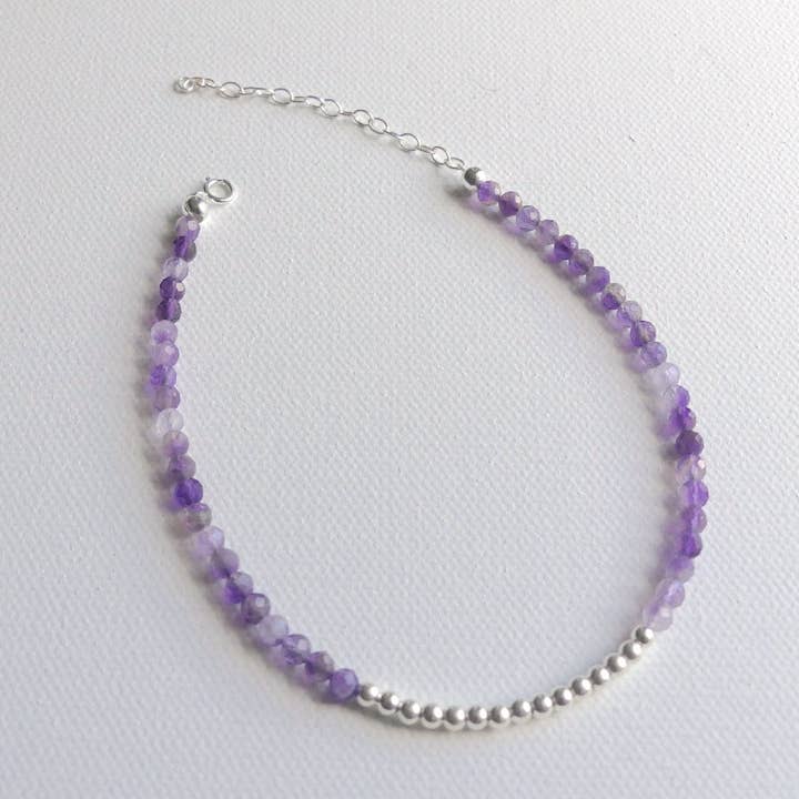 Amethyst Gemstone Anklet | 14kt Gold filled or Sterling Silver Anklet for wholesale by The Risen Lotus LLC