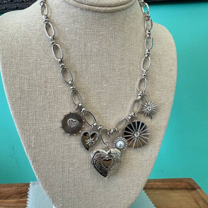 Starburst Heart Locket Charm Necklace for wholesale by HandPicked