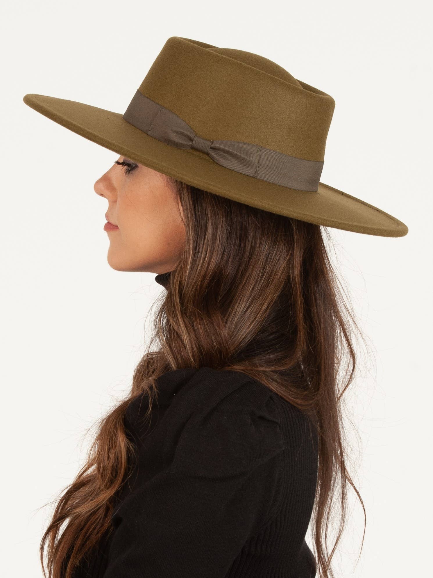 Lucca Couture - Wholesale Fedora - Women's - HBL1030-Rye Vegan Felt Boater-OLIVE4