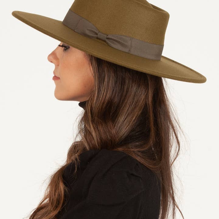 Lucca Couture - Wholesale Fedora - Women's - HBL1030-Rye Vegan Felt Boater-OLIVE4