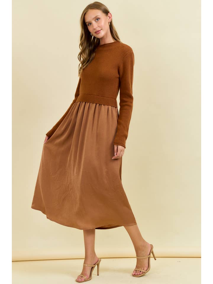 MOCHA RIBBED TURTLE NECKLINE KNIT MAXI DRESS - 28031D for wholesale on Faire2