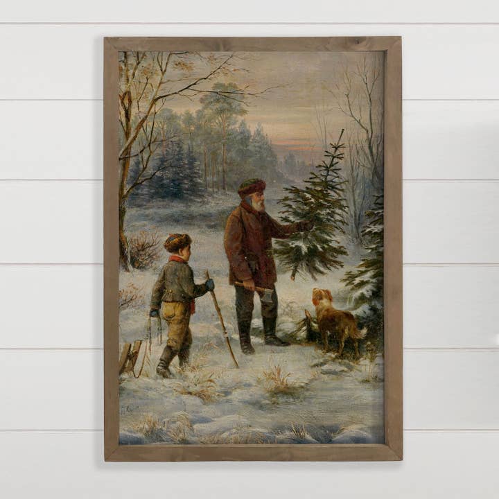 Hangout Home - Wholesale Christmas Wall Art - Father and Son Cut Christmas Tree - Vintage Holiday Wall Art2