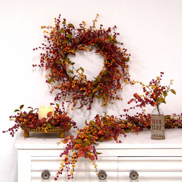 Saybrook Lane - Wholesale Wreath - Bountiful Berries & Leaves Candle Ring, 6.5"