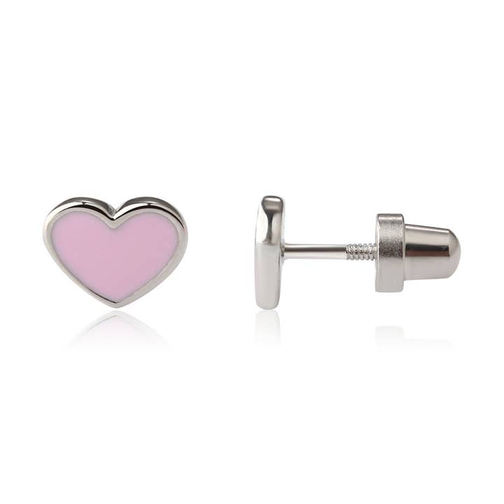 Girls Sterling Silver Pink Heart Earrings, Screw Backs Kids for wholesale by Cherished Moments