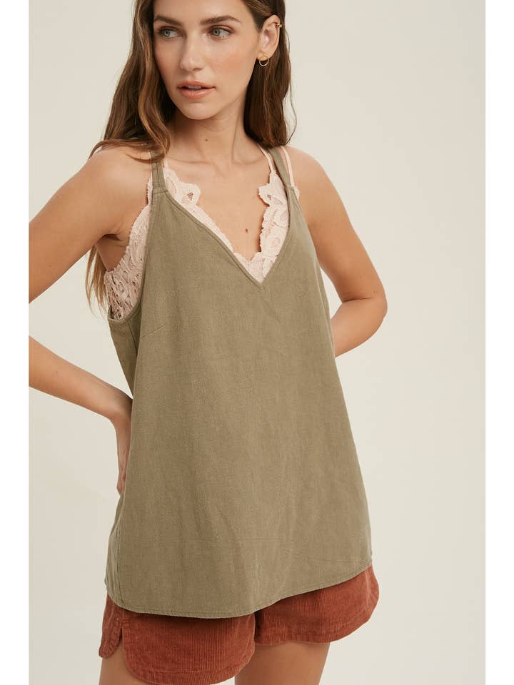 OVERLAP BACK DETAIL TANK TOP / WL21-6243 for wholesale by Wishlist Apparel