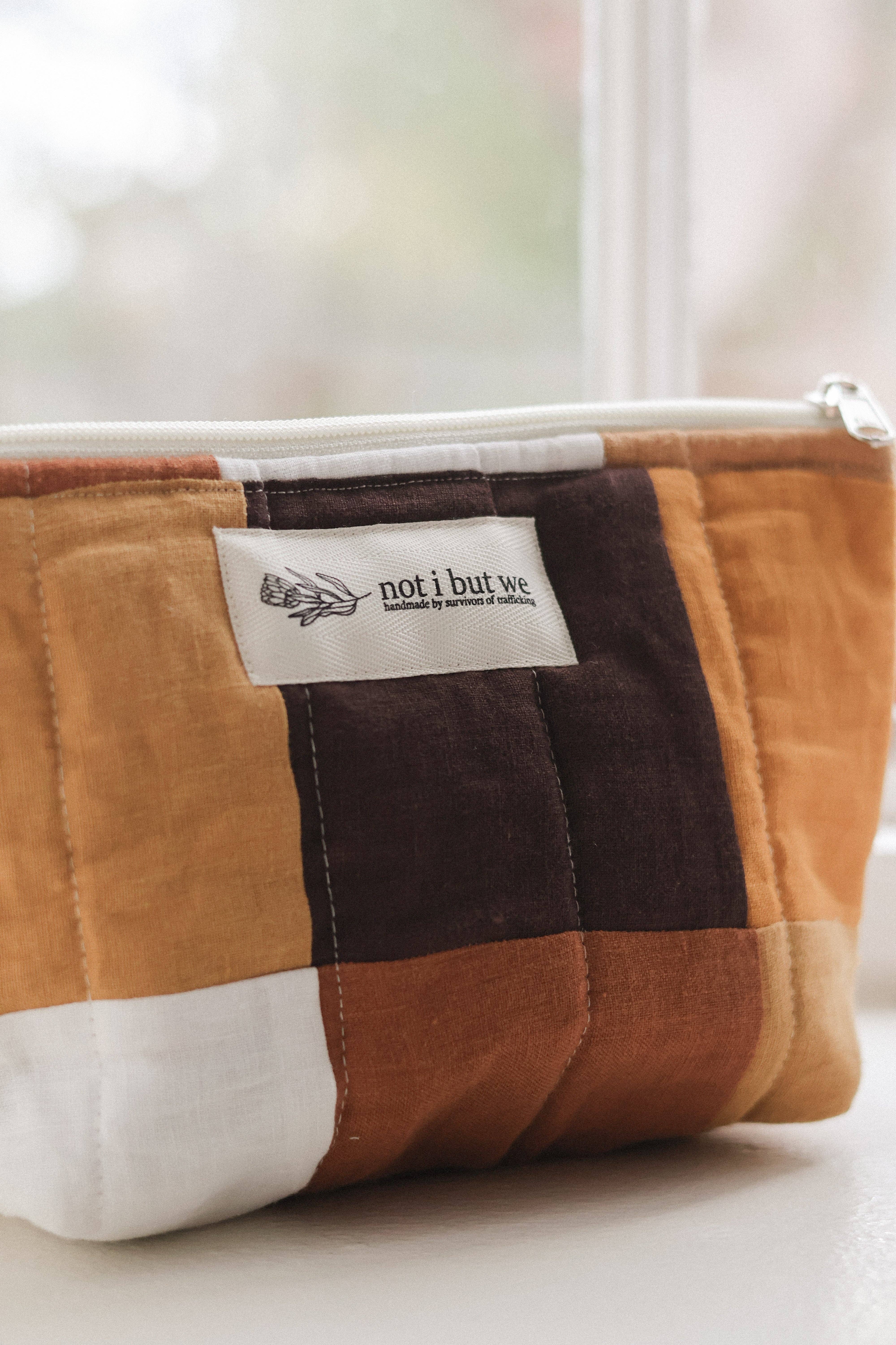 Not I But We - Wholesale Makeup/Cosmetic Bag - Quilted Patchwork Cosmetic Pouch | Upcycled Linen Makeup Bag15