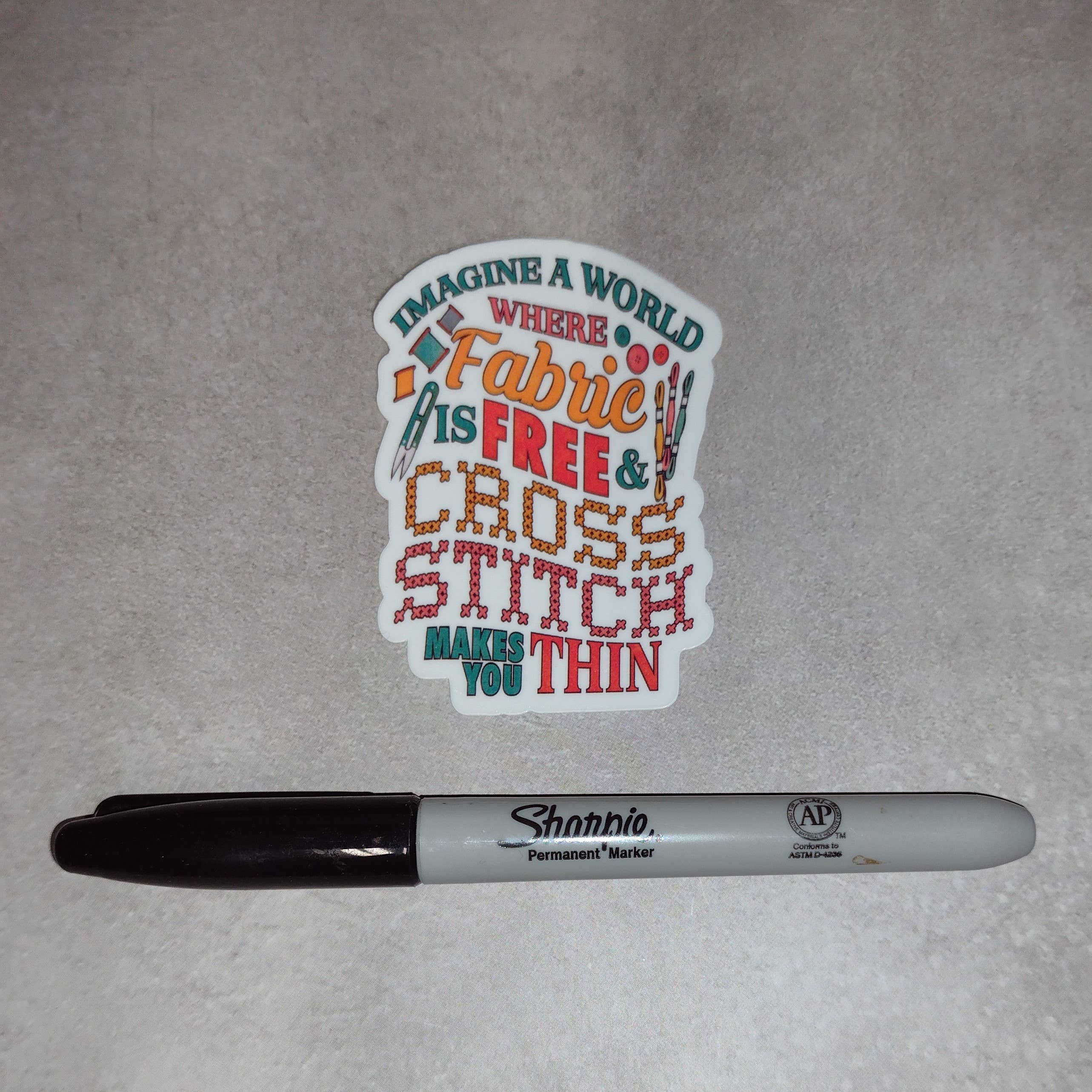 Dancing Dolphin Crafts - Wholesale Sticker - Cross Stitch Sticker - Imagine a World Where Fabric is Free4