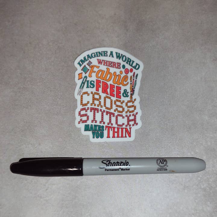 Dancing Dolphin Crafts - Wholesale Sticker - Cross Stitch Sticker - Imagine a World Where Fabric is Free4