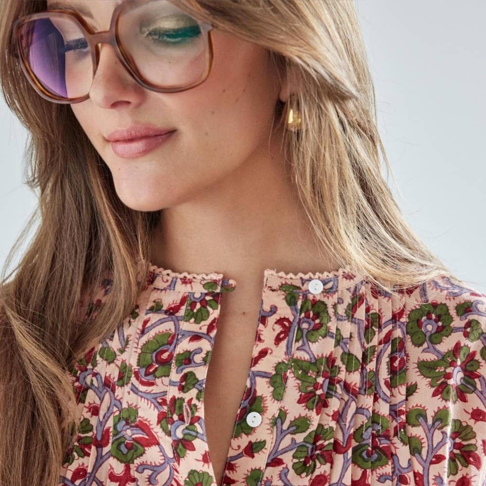 Bonheur du Jour - Wholesale Blouse - Women's - Women's blouse with Indian flower print - Pink1