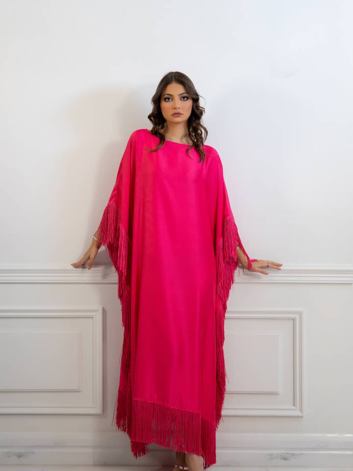 Latifa Fringe Fuchsia Caftan Dress for wholesale by Unmatched BYU